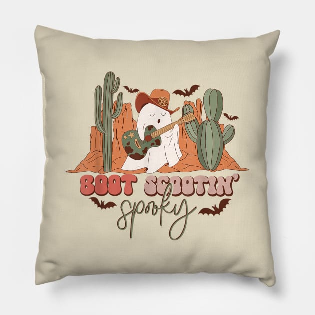 Boot Scootin Spooky Western Halloween Ghost Spooky Season Pillow by HBart