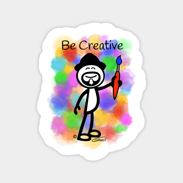 GG Artist Stick Figure “Be Creative” on light blue background Magnet by GDGCreations