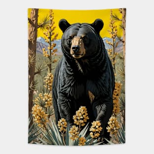 A Black Colored Bear Surrounded By Yucca flower New Mexico State 1 Tapestry