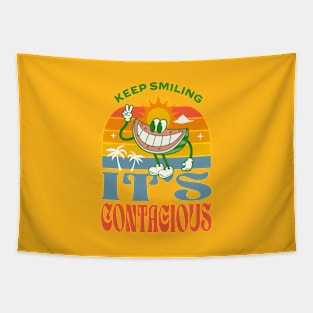 Keep Smiling, It's Contagious! Colorful Retro Groovy Design Tapestry