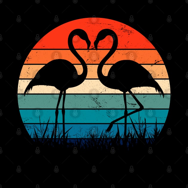 Flamingo Lovers Silhouette Retro Sunset Art by ShopBuzz