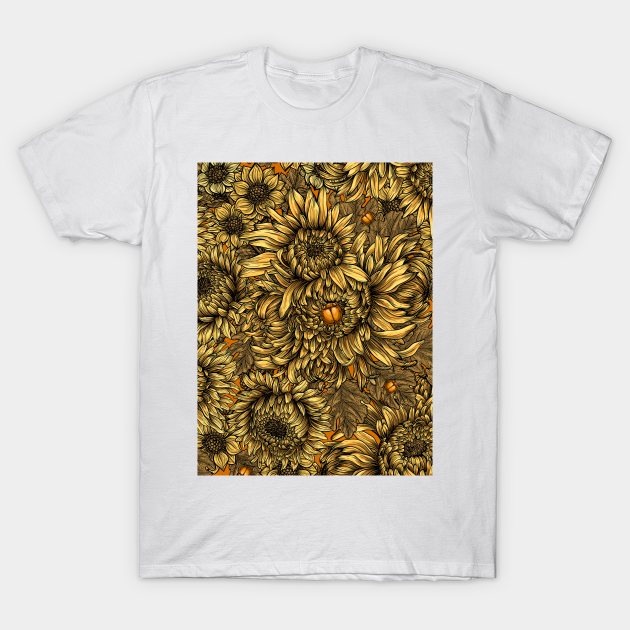 Yellow chrysanthemum flowers and orange bettles - Chrysanthemum - T-Shirt