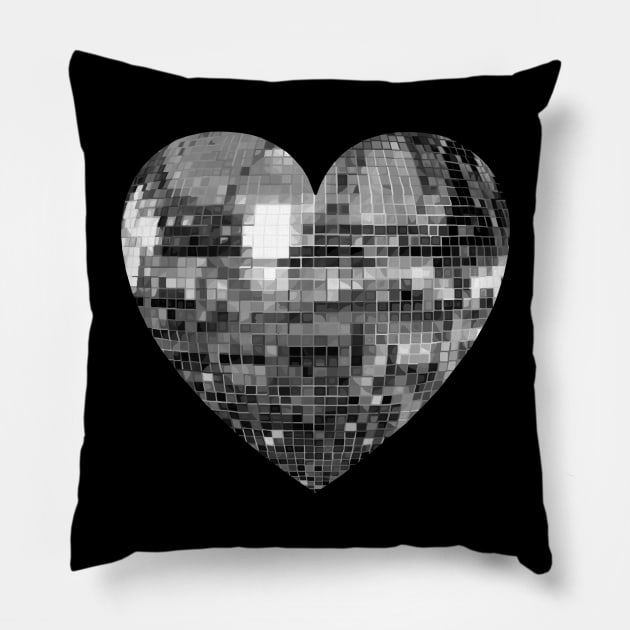 Mirrored Silver Disco Ball Heart Pillow by Art by Deborah Camp