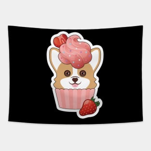 Corgi Strawberry Cupcake Tapestry