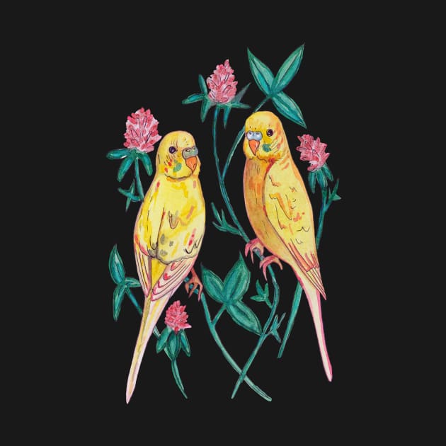 Budgies and clover, shamrock by deadblackpony