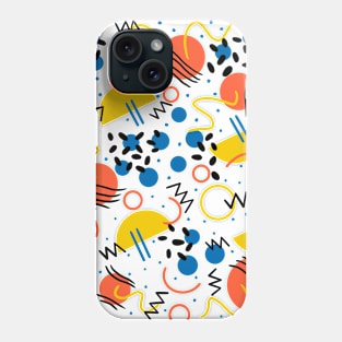 80s Retro Style Memphis Pattern Overlaid on top of a White Background Phone Case