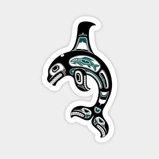 Teal Blue and Black Haida Spirit Killer Whale Magnet by jeffbartels