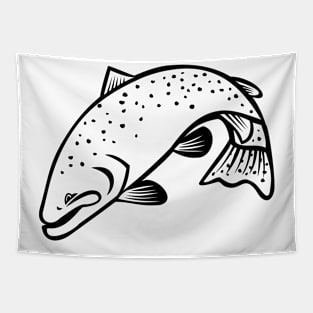 Steelhead Columbia River Redband Trout or Coastal Rainbow Trout Jumping Cartoon Black and White Tapestry