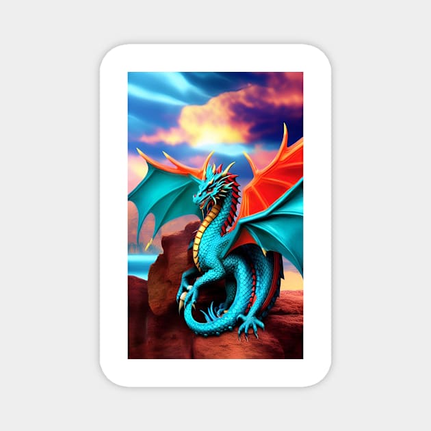 Dragon Fire Turquoise Graphic Magnet by ShopSunday