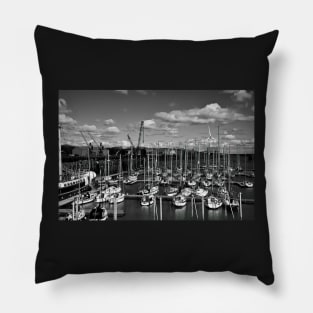 The Marina at South Harbour in Blyth, Northumberland - monochrome Pillow