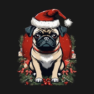 a pug in christmas hat T-Shirt