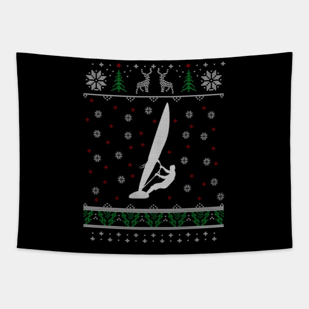 Windsurfing Ugly Christmas Sweater Gift Tapestry by uglygiftideas