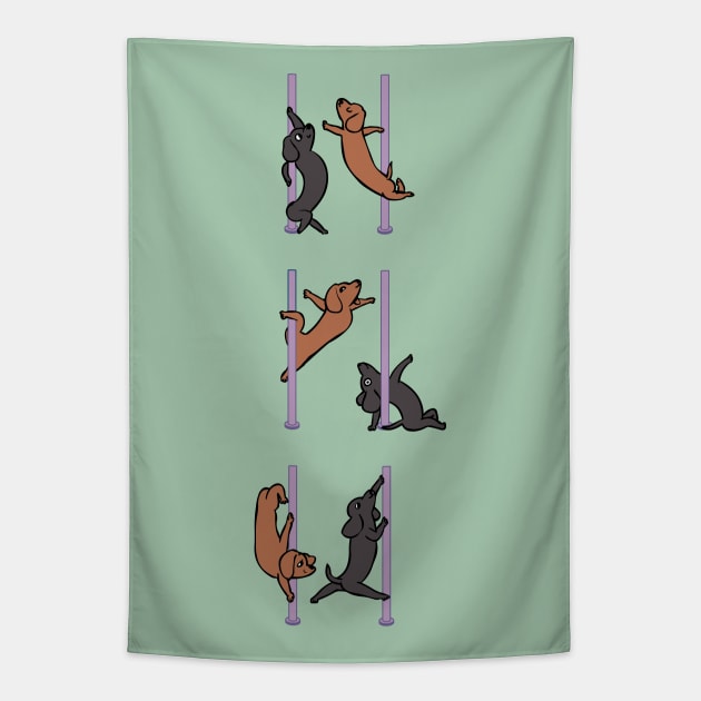 Dachshund Pole Dancing Club Tapestry by huebucket