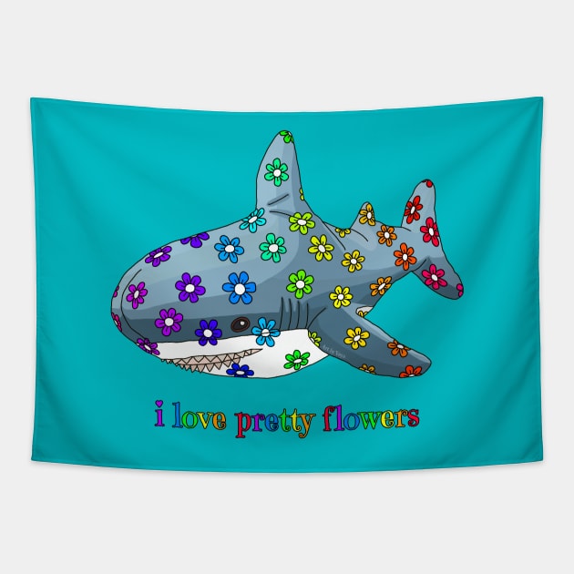 The blue sharks loves pretty flowers Tapestry by Art by Veya