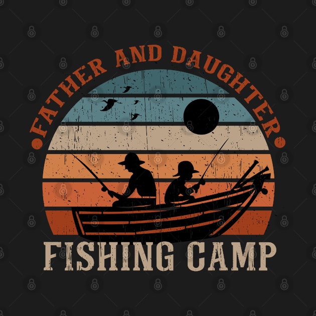 Daughter and Father Fishing design retro vintage sunset fishing club camp by SpaceWiz95