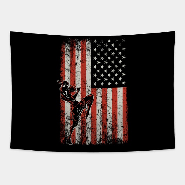 USA Flag Muay Thai Fighter Tapestry by ryanjaycruz