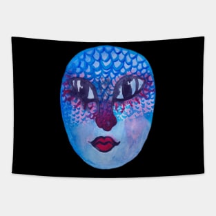 Blue Scaly Face Tapestry