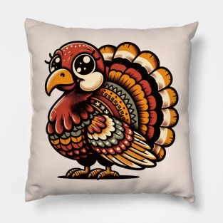 Boho Turkey Thanksgiving Retro Bird Graphic Illustration Pillow