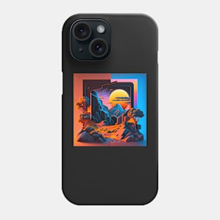 Sunsetting 1 (Synthwave Geometric Landscape) Phone Case