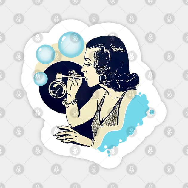 Girl blowing soap bubbles Magnet by Marccelus