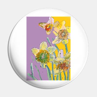 Abstract Yellow Daffodil Watercolor Pattern on Lilac Pin