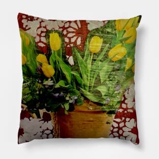 Yellow Tulips Collage Pillow