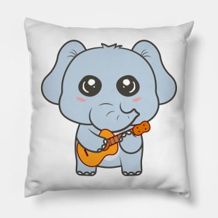 Adorable Elephant Playing Acoustic Guitar Cartoon Pillow