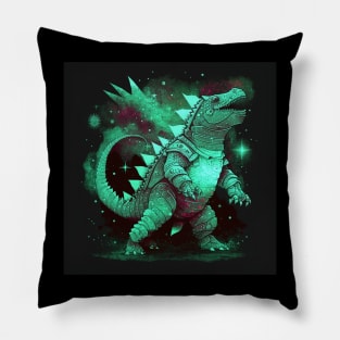 emerald armor dinosaur dragon kaiju ecopop art in starry galaxy wallpaper Pillow