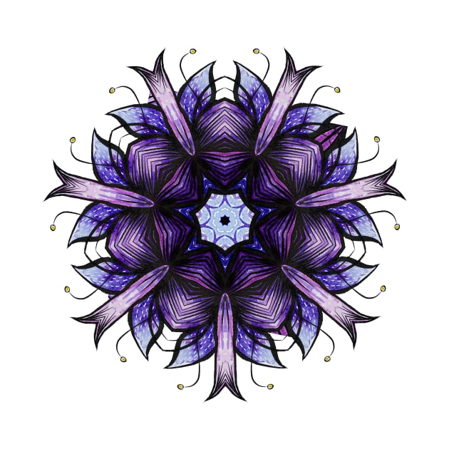 Abstract Flower Kaleidoscopic Pattern In Blue Violet by Boriana Giormova