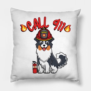 Funny Collie Dog is a firefighter Pillow