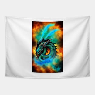 Round Dragon Fire Turquoise Tapestry