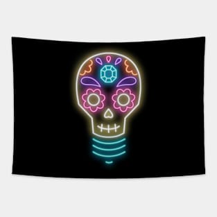 Neon sugar skull lightbulb Tapestry