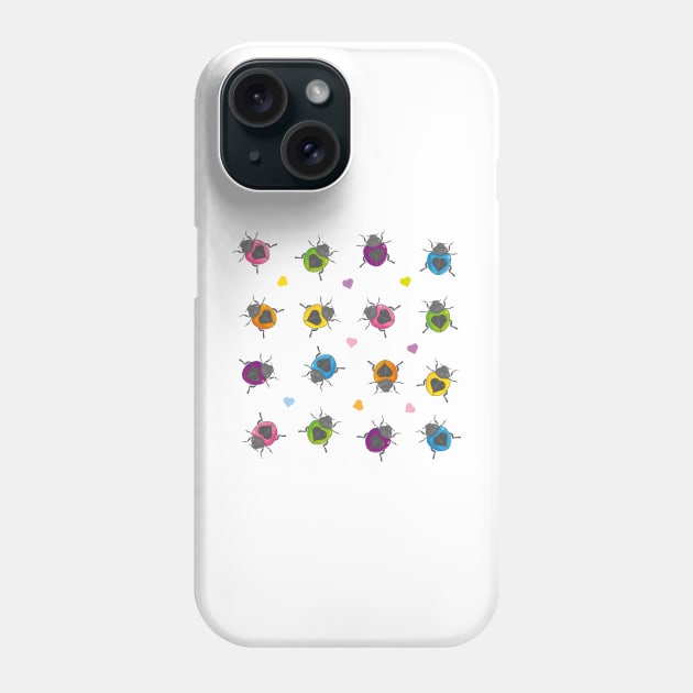 Colourful Lovebug with heart on back repeat pattern Phone Case by Bubsart78