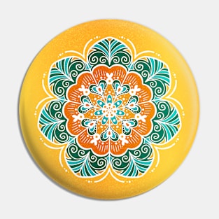 Blue, Orange & Yellow Flower Mandala Pin