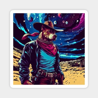 Cool cartoon dog cowboy in space Magnet