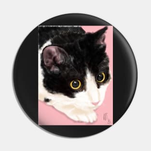 Black and White Cat on a Pink Background Pin