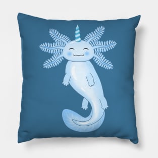 Blue Unicorn Axolotl Pillow