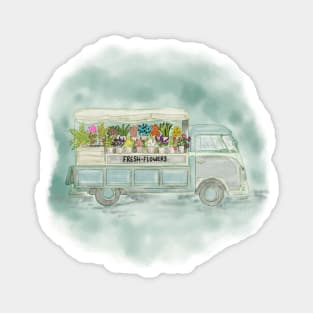 Fresh flower truck in watercolor Magnet