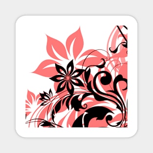 Salmon Black Floral Art Magnet