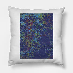 Paper marbling blues red green stones Pillow