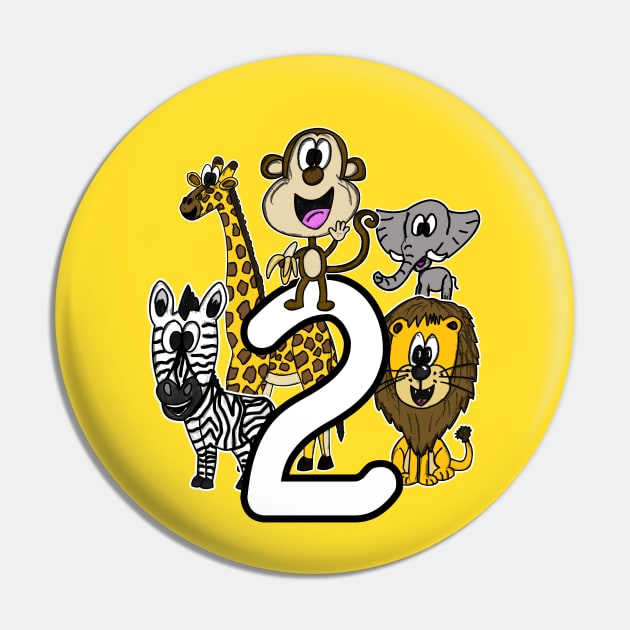 Safari Zoo Animals 2 Year Old 2nd Birthday Pin by doodlerob