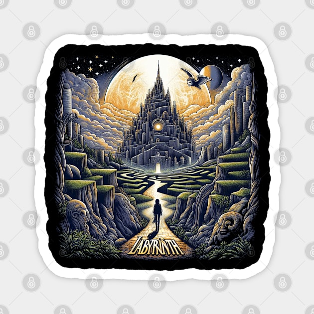 Step into the 80s Magic: Explore Nostalgia with Our Labyrinth Movie-Inspired T-Shirt Collection Magnet by Pixel Draws