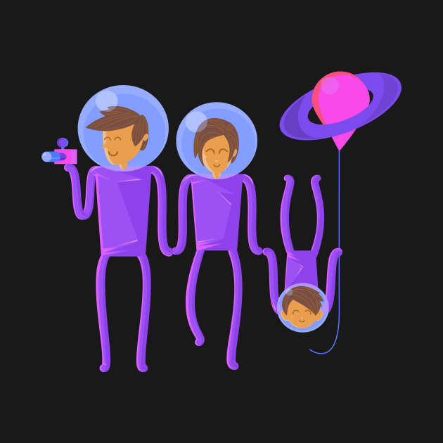 illustration of a family of tourists in outer space by pencildog