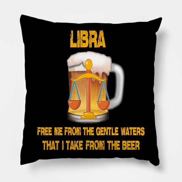 Libra Sign Funny Beer T-Shirt Pillow by Cervezas del Zodiaco