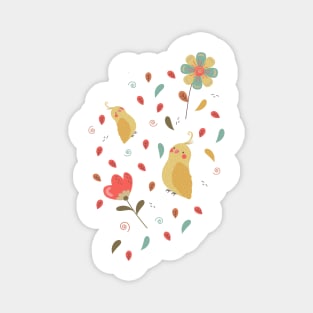 Cute canary bird and flowers Magnet