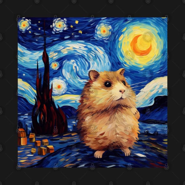 Scared Hamster, van gogh style, starry night, Post-impressionism by Pattyld