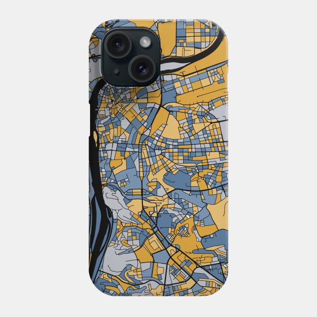 Prague Map Pattern in Blue & Gold Phone Case by PatternMaps