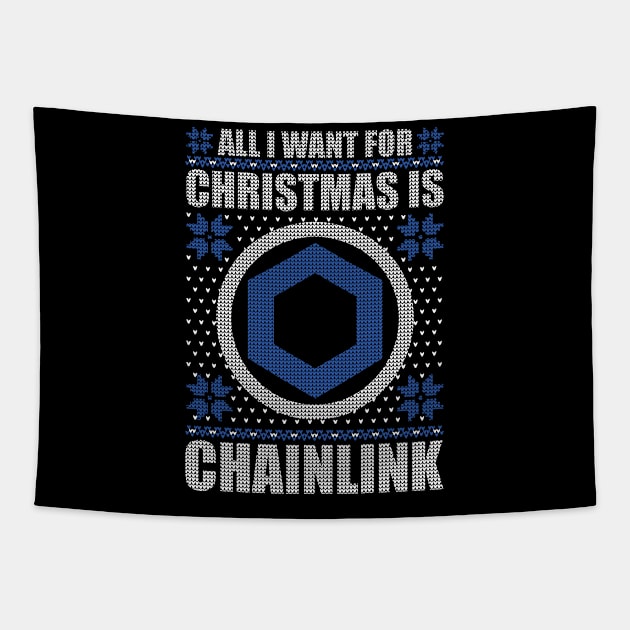 Crypto Ugly Christmas Chainlink Bull Link Tapestry by QQdesigns