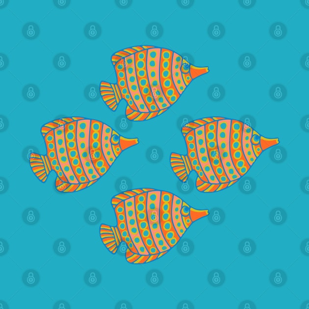 ANGLED ANGELS Tropical Angel Fish Spotted Undersea Ocean Sea Creatures in Orange Blush Yellow Blue - UnBlink Studio by Jackie Tahara by UnBlink Studio by Jackie Tahara