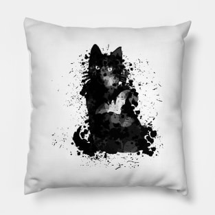 BEAUTIFUL BLACK CAT WATERCOLOUR MIXED MEDIA T-SHIRT Pillow